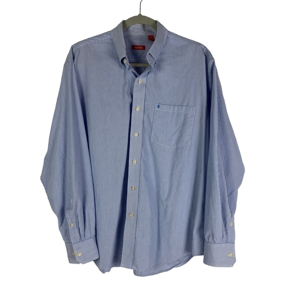 Izod‎ Boca Striped Long Sleeve Button Down Collar Shirt Men's Large Blue White